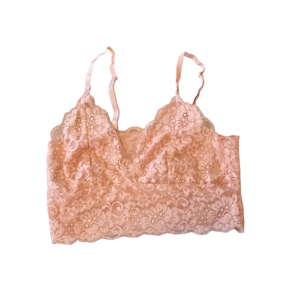 We Are HAH Peach Pink Lace Vneck Adjustable Strap Bralette Size Medium - Picture 2 of 5